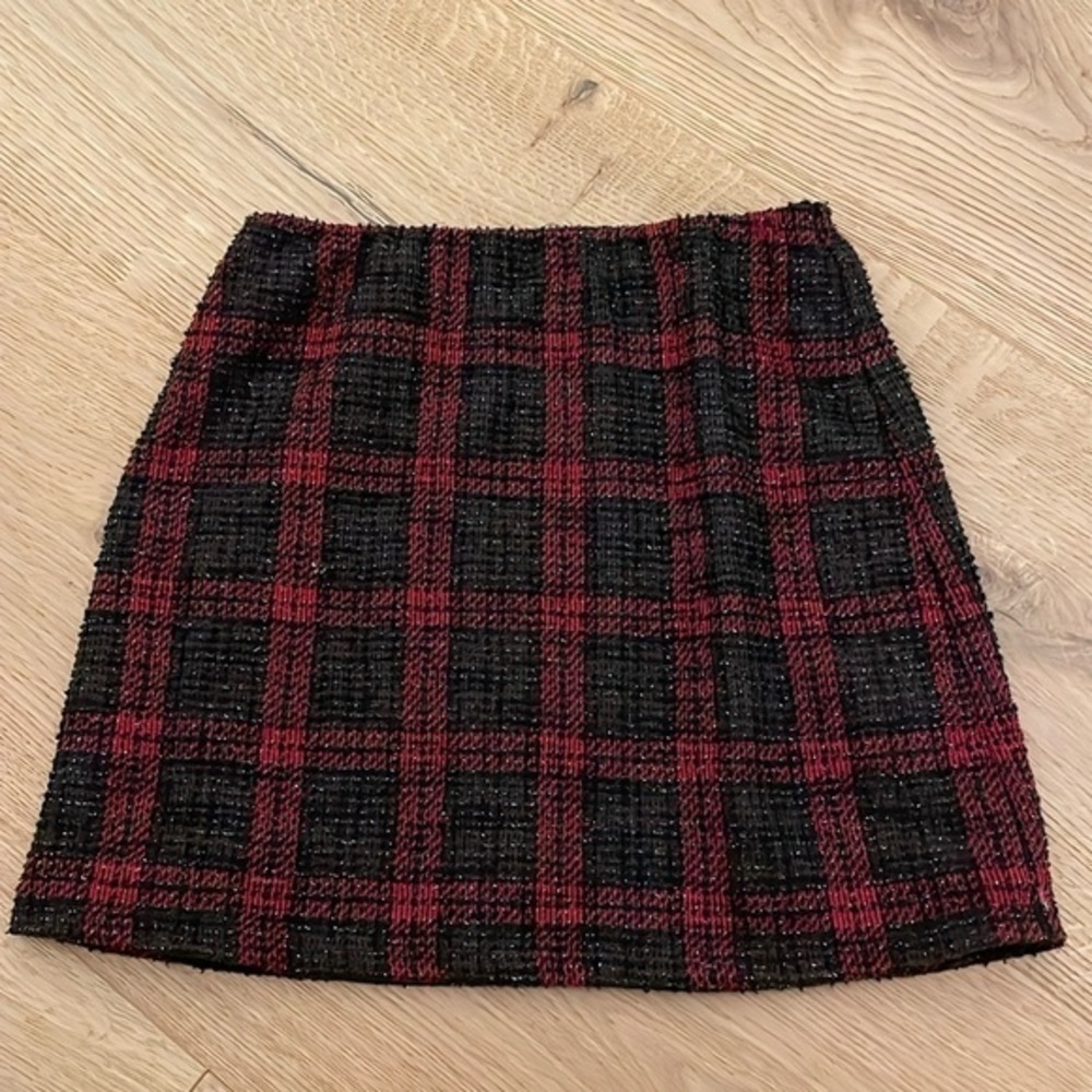Art Class Girls Plaid Tweed Skirt Size 10/12 Red Black Preppy Holiday